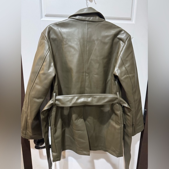 ASOS Leather feel coat in Olive Green - Picture 6 of 6